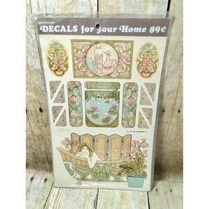 Vtg Flower Power Woman in Bathtub Pastels MEYERCORD Decals 399-A NOS